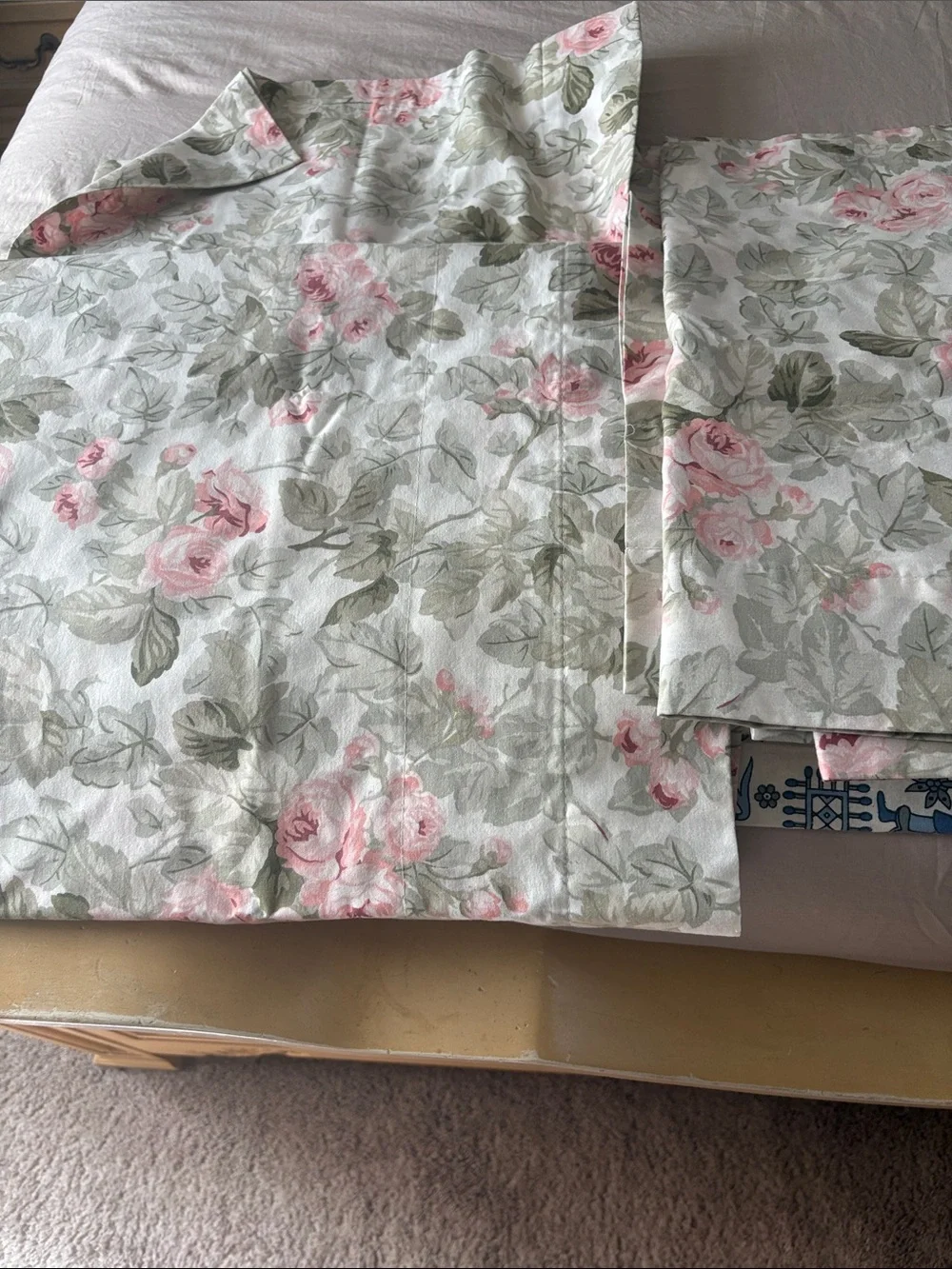 Floral Rose Cotton Pillowcases - Pink and Sage 2 panels